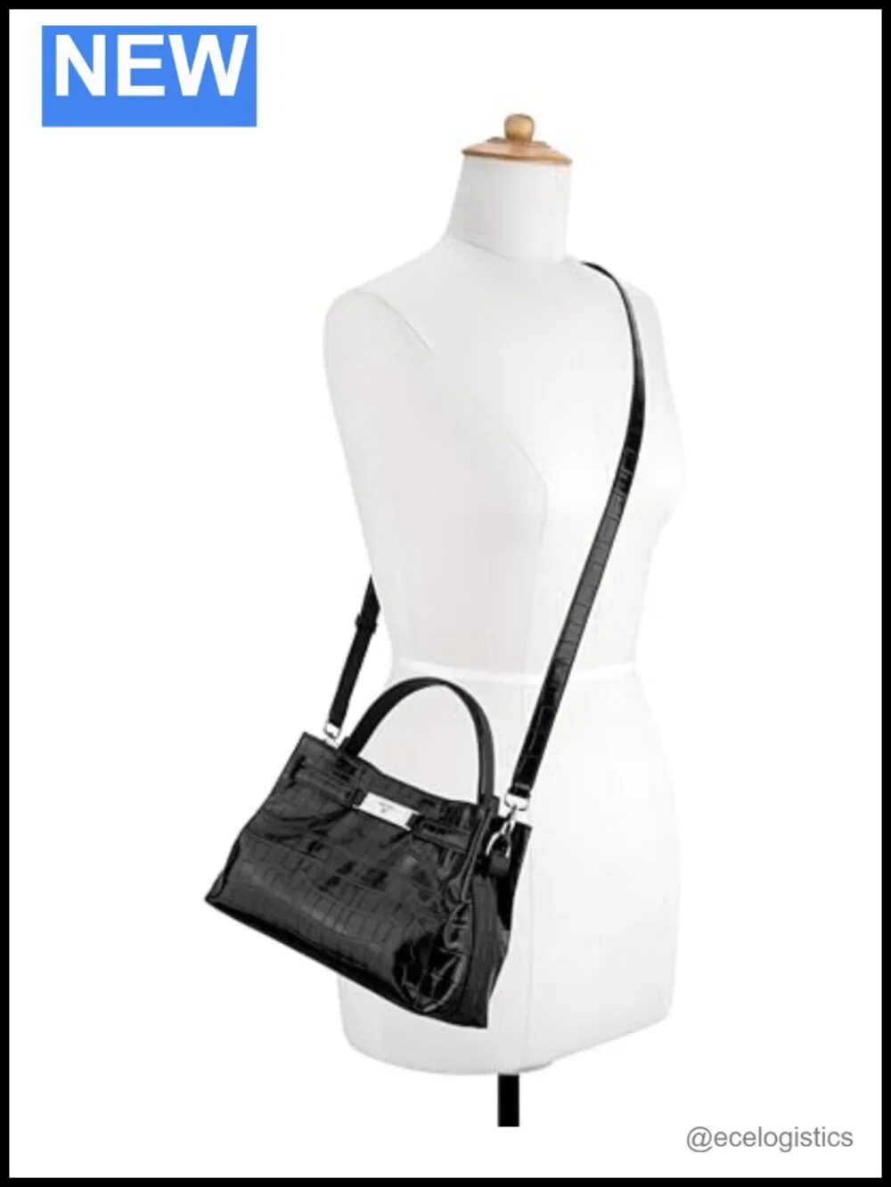 Faux Leather Small Satchel Bag with Top Handle and Shoulder Strap